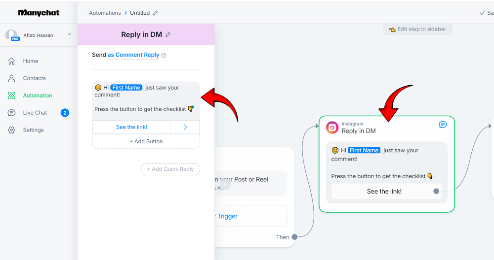 how to setup manychat with instagram